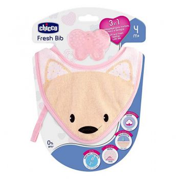 Chicco Śliniak z gryzakiem 4m+-różowy Chicco Śliniak z gryzakiem 4m+