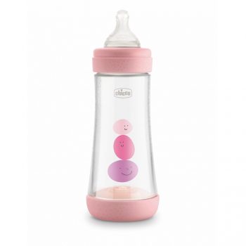 CHICCO PERFECT5 300 ML 4M+ GIRL Butelka antykolkowa, smoczek silikonowy, przepływ szybki