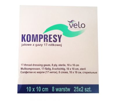 VELO Kompres gazowy sterylny-17N 8W 7.5x7.5cm (25x 2 szt.) Kompres gazowy sterylny