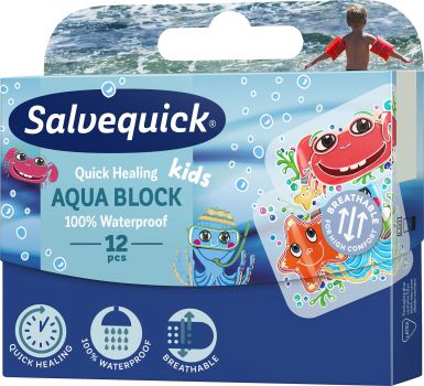 Salvequick Aqua Block Kids Plaster przyspieszający gojenie 12 szt