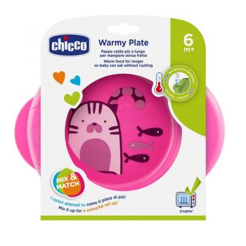 Chicco Podgrzewany talerz 6m+-różowy do karmienia, trzy kolory